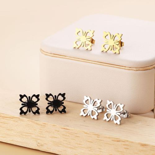 Stainless Steel Stud Earrings, 304 Stainless Steel, Flower, Vacuum Ion Plating, fashion jewelry & for woman, more colors for choice, 11x11mm, 12Pairs/Bag, Sold By Bag