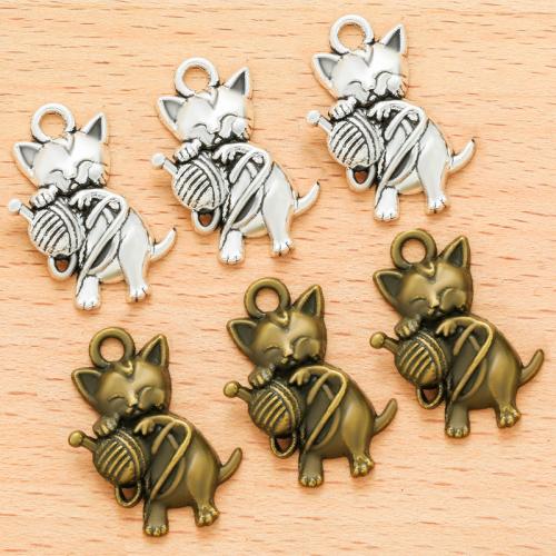 Tibetan Style Animal Pendants, Cat, plated, DIY, more colors for choice, 26x16mm, 100PCs/Bag, Sold By Bag