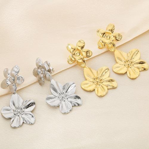 Stainless Steel Drop Earring 304 Stainless Steel Flower plated fashion jewelry Sold By Pair