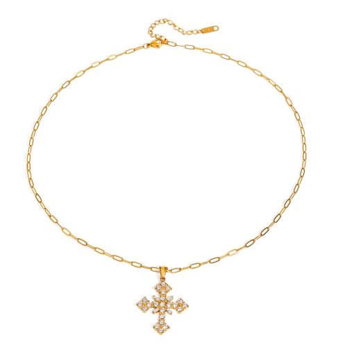 Collier de bijoux en acier inoxydable, Acier inoxydable 304, avec 5cm chaînes de rallonge, Placage, bijoux de mode & pavé de micro zircon & pour femme, Or, Longueur:45 cm, Vendu par PC