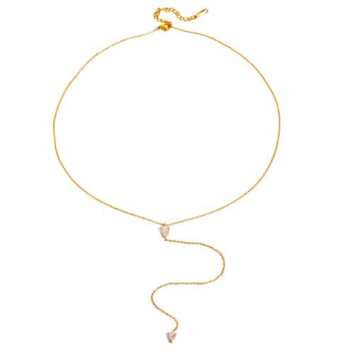 Stainless Steel Sweater Chain Necklace, 304 Stainless Steel, with 5cm extender chain, plated, fashion jewelry & for woman & with rhinestone, gold, Length:45 cm, Sold By PC