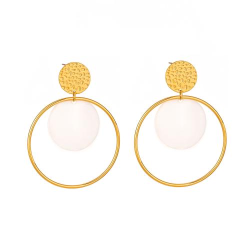 Stainless Steel Stud Earrings, 304 Stainless Steel, with Resin, Round, 18K gold plated, fashion jewelry & for woman & hollow, Sold By Pair