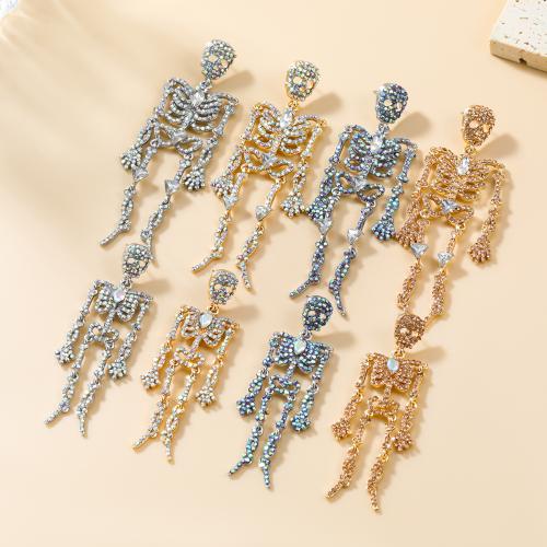 New Hot Halloween Jewelry and Decor, Tibetan Style, Skeleton, plated, Halloween Design & for woman & with rhinestone, more colors for choice, Sold By Pair