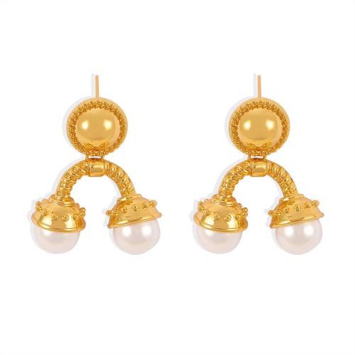 Titanium Steel  Earring, with Plastic Pearl, plated, fashion jewelry & for woman, more colors for choice, Sold By Pair