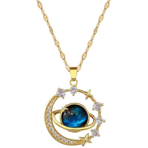 Collana di titanio acciaio, Titantium acciaio, with resina & ottone, with 5CM extender chain, placcato, Micro spianare cubic zirconia & per la donna, oro, Lunghezza Appross. 40 cm, Venduto da PC