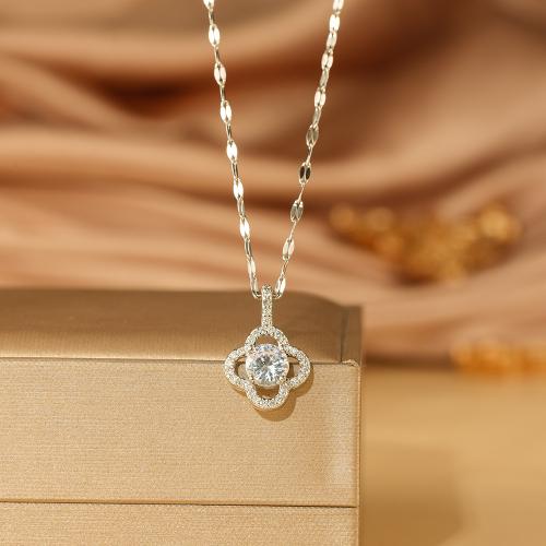 Titanium Steel Necklace plated micro pave cubic zirconia & for woman Length Approx 41-50 cm Sold By PC