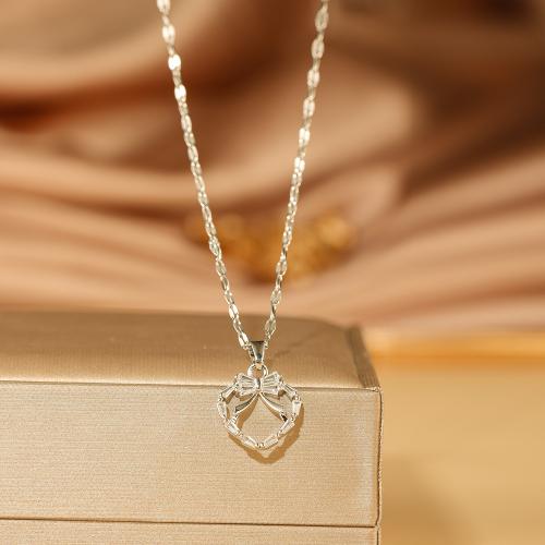 Titanium Steel Necklace, with Brass, Heart, plated, micro pave cubic zirconia & for woman, more colors for choice, Length:Approx 41-50 cm, Sold By PC