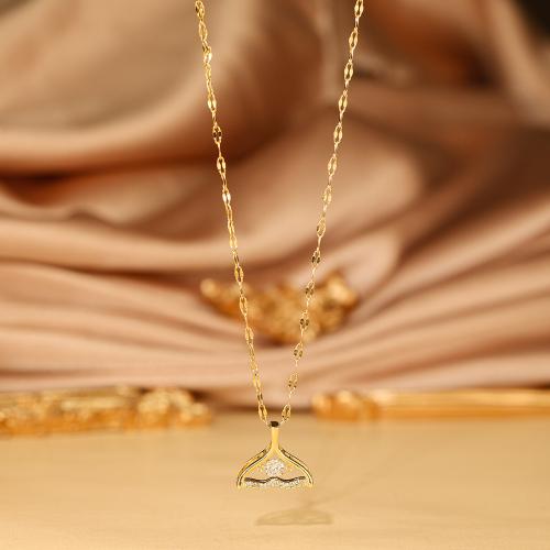 Titanium Steel Necklace with Brass plated micro pave cubic zirconia & for woman Length Approx 41-50 cm Sold By PC