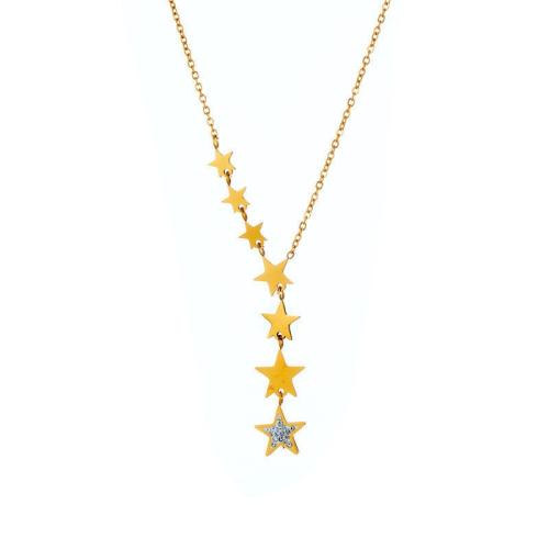 Titanium Steel Necklace, Star, plated, micro pave cubic zirconia & for woman, gold, Length:Approx 41-50 cm, Sold By PC