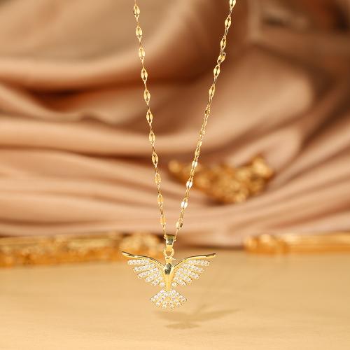 Titanium Steel Necklace, with Brass, Bird, plated, micro pave cubic zirconia & for woman, more colors for choice, Length:Approx 41-50 cm, Sold By PC