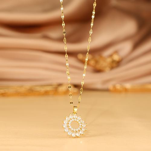 Titanium Steel Necklace with Brass plated micro pave cubic zirconia & for woman gold Length Approx 41-50 cm Sold By PC