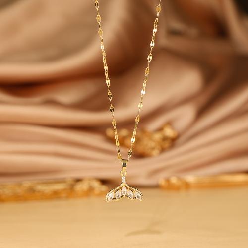 Titanium Steel Necklace, with Brass, plated, micro pave cubic zirconia & for woman, gold, Length:Approx 41-50 cm, Sold By PC