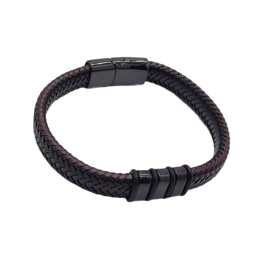 Bracelets cordon PU, Acier inoxydable 304, avec cuir PU, Vintage & normes différentes pour le choix & styles différents pour le choix & pour homme, noire, Vendu par PC