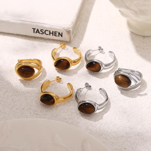 Fashion Stainless Steel Jewelry Sets, 304 Stainless Steel, with Tiger Eye, fashion jewelry & different styles for choice & for woman, more colors for choice, Sold By PC