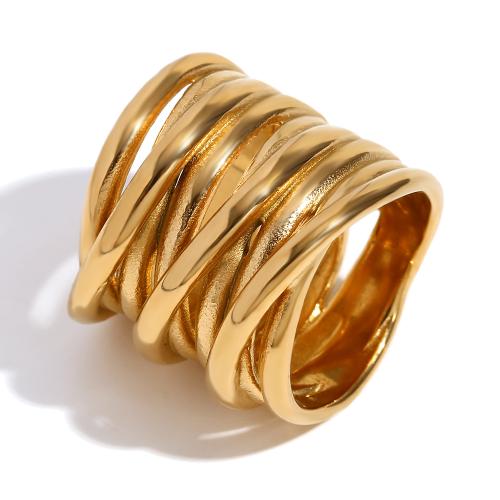 Anillo de dedo de acero inoxidable, acero inoxidable 304, 18K chapado en oro, Joyería & diverso tamaño para la opción & para mujer, dorado, Vendido por UD