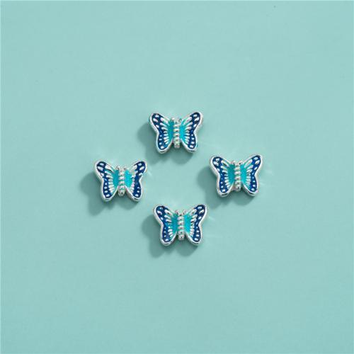 Abalorios de Plata de Ley 925, Mariposa, Bricolaje & pegamento de gota, 7.70x10mm, agujero:aproximado 1.1mm, Vendido por UD