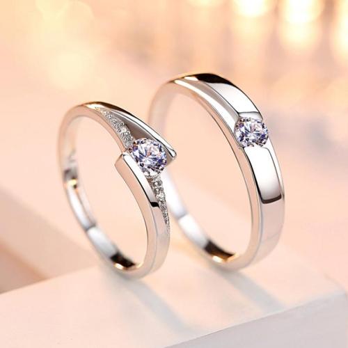 Couple Finger Rings, 925 Sterling Silver, fashion jewelry & Unisex & micro pave cubic zirconia, Ring number- Male ring:18-21#; Female ring:13-17#, Sold By Pair