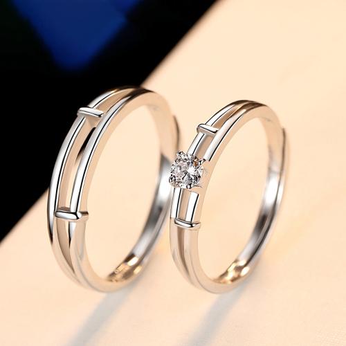 Couple Finger Rings, 925 Sterling Silver, fashion jewelry & Unisex & micro pave cubic zirconia, Ring number - Male ring :8-25#; Female ring :6-20#, Sold By Pair