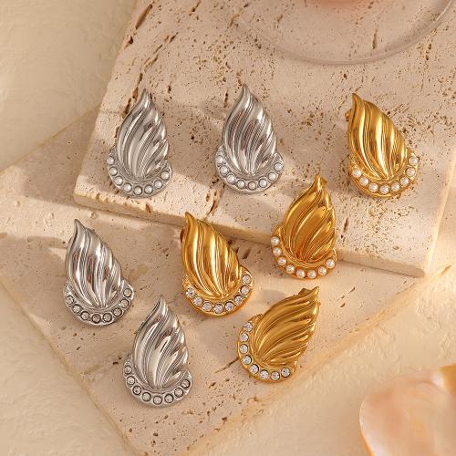 Titanium Steel  Earring with Plastic Pearl plated & for woman & with rhinestone Sold By Pair