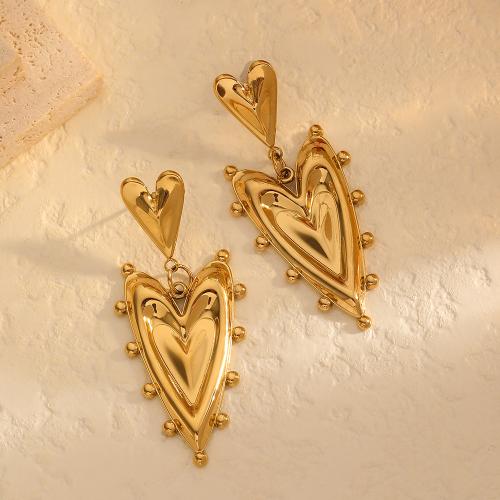 Titanium Steel  Earring, Heart, gold color plated, for woman, Sold By Pair