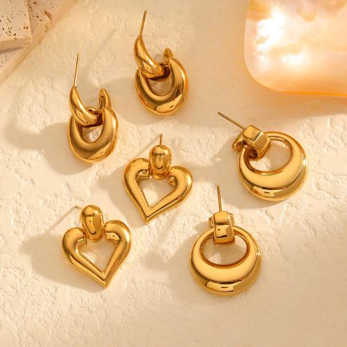 Titanium Steel  Earring, gold color plated, different styles for choice & for woman, more colors for choice, Sold By Pair