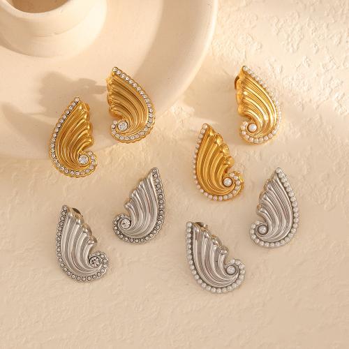 Titanium Steel  Earring with Plastic Pearl plated & for woman & with rhinestone Sold By Pair