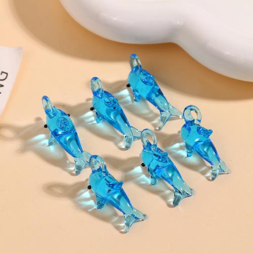 Fashion Lampwork Pendants, Dolphin, DIY, blue, 28x12mm, Sold By PC