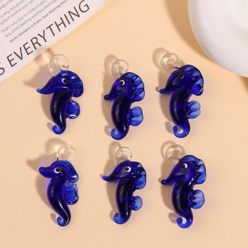 Fashion Lampwork Pendants, Seahorse, DIY, dark blue, 40x22mm, Sold By PC