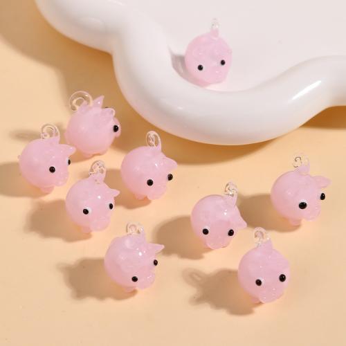 Fashion Lampwork Pendants, Pig, DIY, pink, 22x15mm, Sold By PC