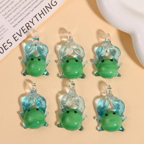 المعلقات Lampwork موضة, امبورك, سلطعون, ديي, أخضر, 41x25mm, تباع بواسطة PC