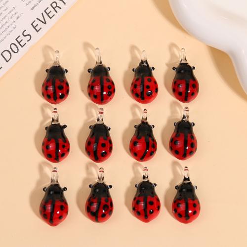 Fashion Lampwork Hangers, Lieveheersbeestje, DIY, rood, 29x14mm, Verkocht door PC