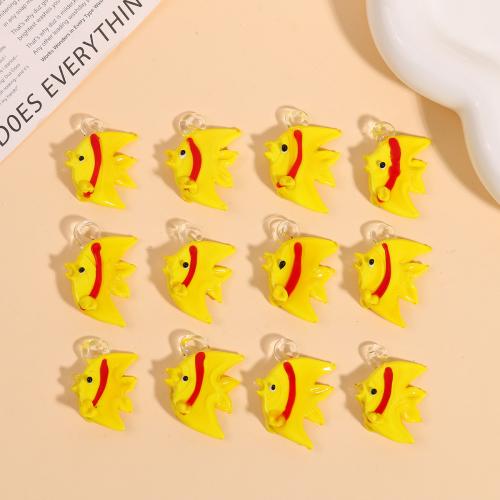 Fashion Lampwork Pendants, Fish, DIY, yellow, 28x23mm, Sold By PC