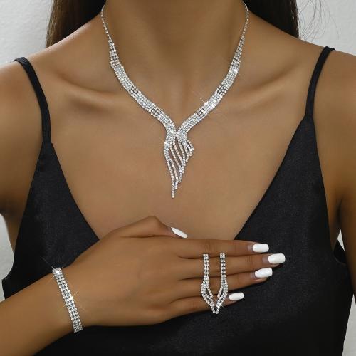 Mässing Smycken Set, armband & örhänge & halsband, silver pläterad, för brud & med strass, fler färger för val, nickel, bly och kadmium gratis, Säljs av Ställ