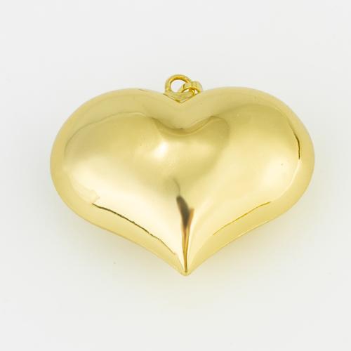 Pendentifs coeur en laiton, Placage de couleur d'or, DIY, protéger l'environnement, sans nickel, plomb et cadmium, 44x38x19mm, Vendu par PC