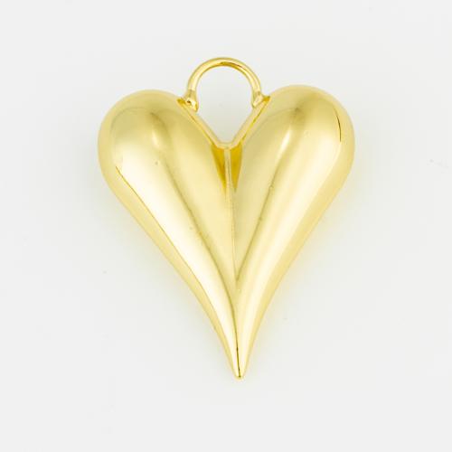 Pendentifs coeur en laiton, Placage de couleur d'or, DIY, protéger l'environnement, sans nickel, plomb et cadmium, 39x29x10mm, Vendu par PC