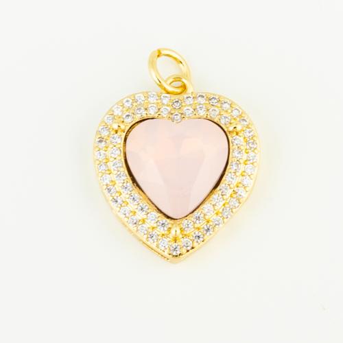 Cubic Zirconia Micro Pave Brass Pendant, with Glass Rhinestone, Heart, gold color plated, DIY & micro pave cubic zirconia, more colors for choice, nickel, lead & cadmium free, 19x16x6mm, Sold By PC