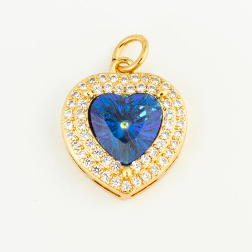 Cubic Zirconia Micro Pave Brass Pendant, Heart, gold color plated, DIY & micro pave cubic zirconia, more colors for choice, nickel, lead & cadmium free, 16x14x6mm, Sold By PC