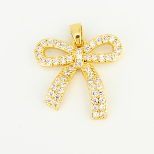 Cubic Zirconia Micro Pave Brass Pendant, Bowknot, gold color plated, DIY & micro pave cubic zirconia, nickel, lead & cadmium free, 20x19x3mm, Sold By PC