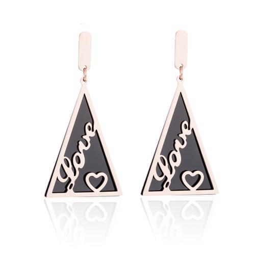 Stainless Steel Drop Earring, 304 Stainless Steel, Triangle, plated, fashion jewelry & for woman & hollow, rose gold color, 47x23mm, Sold By Pair