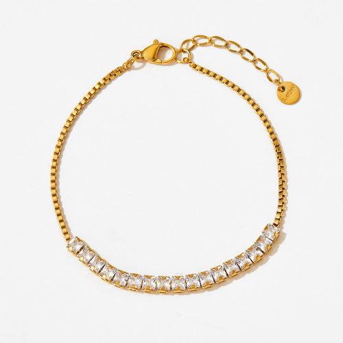 Bijoux bracelet en acier inoxydable, Acier inoxydable 304, avec zircon cubique, avec 3cm chaînes de rallonge, Placage, bijoux de mode & pour femme, plus de couleurs à choisir, Longueur:17.5 cm, Vendu par PC