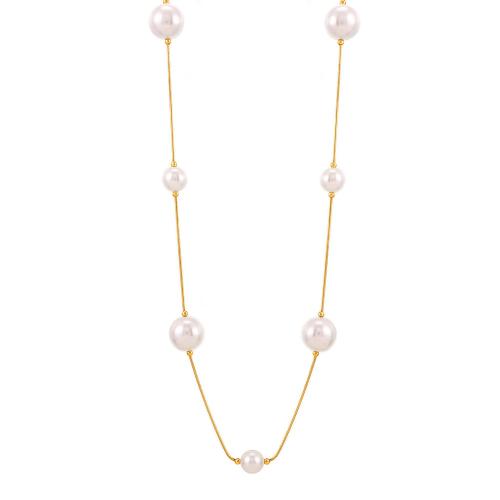 Chaîne en acier inoxydable Collier Sweater, Acier inoxydable 304, avec Shell Pearl, avec 5cm chaînes de rallonge, Placage, bijoux de mode & pour femme, plus de couleurs à choisir, Longueur Environ 110 cm, Vendu par PC