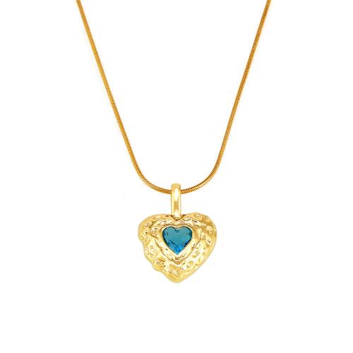 Stainless Steel Jewelry Necklace, 304 Stainless Steel, with Glass & Brass, with 5cm extender chain, Heart, plated, fashion jewelry & for woman, gold, Length:Approx 42 cm, Sold By PC