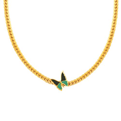 Titanium Steel Necklace, with 5cm extender chain, Butterfly, fashion jewelry & for woman & enamel, gold, Length:Approx 35 cm, Sold By PC