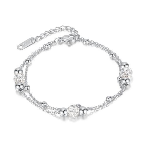 Stainless Steel Jewelry Bracelet, 304 Stainless Steel, with Cubic Zirconia, with 40mm extender chain, plated, Double Layer & fashion jewelry & for woman, more colors for choice, Length:170 mm, Sold By PC