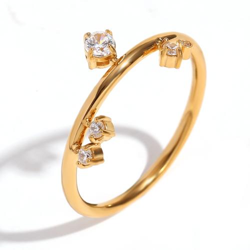 Anillo de dedo acero inoxidable del Rhinestone, acero inoxidable 304, 18K chapado en oro, Joyería & diverso tamaño para la opción & para mujer & con diamantes de imitación, dorado, Vendido por UD