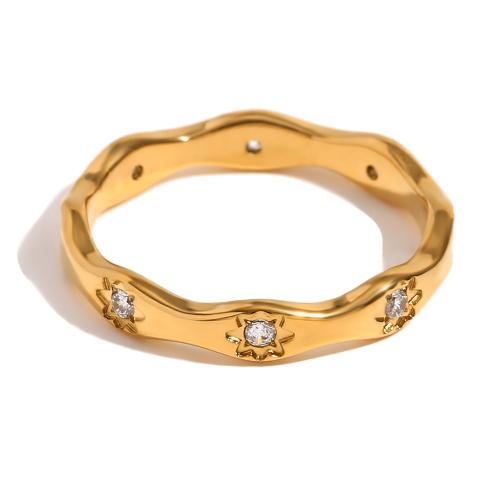 Rhinestone-Edelstahl -Finger-Ring, 304 Edelstahl, 18K vergoldet, Modeschmuck & verschiedene Größen vorhanden & für Frau & mit Strass, goldfarben, verkauft von PC