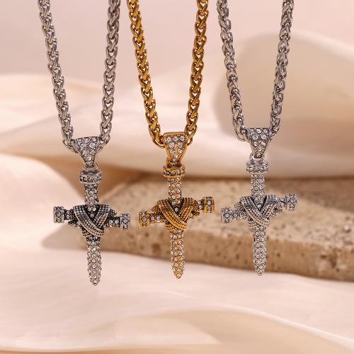 Stainless Steel Jewelry Necklace, 304 Stainless Steel, with 5cm extender chain, fashion jewelry & Unisex & with rhinestone, more colors for choice, Length:Approx 60 cm, Sold By PC