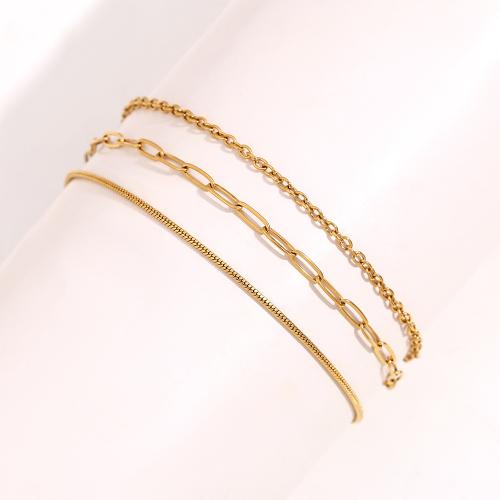 Stainless Steel Anklet, 304 Stainless Steel, with 5cm extender chain, three pieces & fashion jewelry & for woman, more colors for choice, Length:Approx 20 cm, Sold By Set