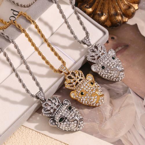 Stainless Steel Jewelry Necklace, 304 Stainless Steel, with 5cm extender chain, fashion jewelry & for man & with rhinestone, more colors for choice, Length:Approx 60 cm, Sold By PC