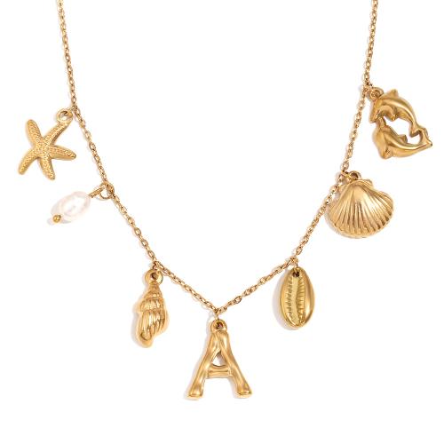 Colar de jóias de aço inoxidável, Aço inoxidável 304, with 5cm extender chain, 18K banhado a ouro, joias de moda & para mulher, dourado, comprimento Aprox 40 cm, vendido por PC